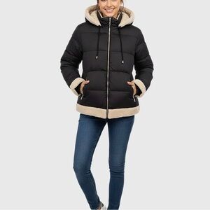Tanbridge Women's Black Puffer Jacket with Cream Trim
Size M